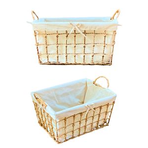 Panier de rangement de haute qualité en jacinthe d'eau naturelle, jonc de mer, rotin et bambou avec cadre et doublure en coton - Product Image 1