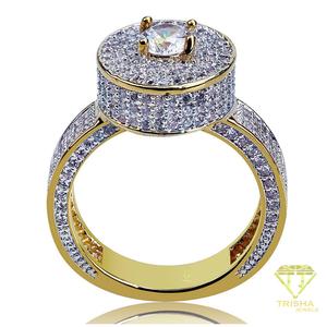 Anillo central redondo de lujo de plata de ley 925 con diamante cultivado en laboratorio y acabado en tono dorado para minoristas de joyería al por mayor - Product Image 3