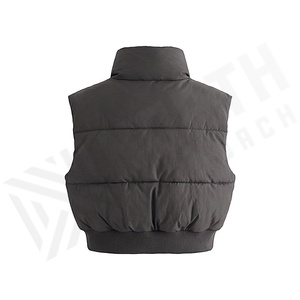 Hooded Quilted Vest Black Polyester Filling Winter Warm Zipper Closure Regular Length Solid Color Woven Fabric - Product Image 6