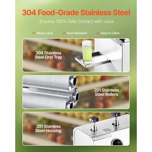 Estrattore di Succo di Canna da Zucchero Elettrico Commerciale 750W, Alta Produzione 661LBS/H, 3 Rulli in Acciaio Inox, Alta Efficienza - Product Image 4