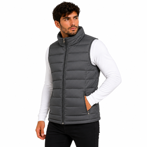 Chaleco Acolchado Ligero Sin Mangas para Hombre, Chaqueta de Invierno con Cuello Redondo, Cierre de Cremallera, Diseño Casual a Rayas, Poliéster/Algodón, Antiencogimiento, Calentador Corporal - Product Image 1