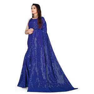 Sari de soirée de créateur pour les fêtes avec des broderies de sequins - Product Image 6