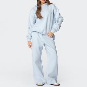 Conjunto Deportivo Informal para Mujer, Sudadera con Capucha Blanca, Pantalones Holgados de Longitud Completa, Color Sólido, Transpirable, de Algodón, para Otoño - Product Image 3