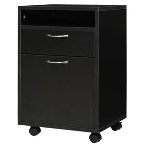 Mobiletto Organizzatore Moderno Nero con Cassetto, Supporto per Stampante in Plastica e Ruote per Ufficio, Soggiorno e Organizzazione Attrezzi - Product Image 1