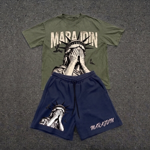 your Brand <b>Men's</b> <b>Summer</b> T-Shirt And Shorts Set Casual Streetwear Printed Cotton Two Piece Outfit T-shirt short set - Product Image 5