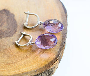 Compre pendientes de plata de ley 925 con amatista briolette, estilo premium, piedra natural, pendientes modernos para damas. - Product Image 4