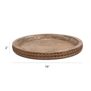 Plateau décoratif rond en bois blanchi de luxe, style fermier perlé, OEM ODM, faible MOQ, prix usine, vente en gros, approvisionnement en vrac - Product Image 4