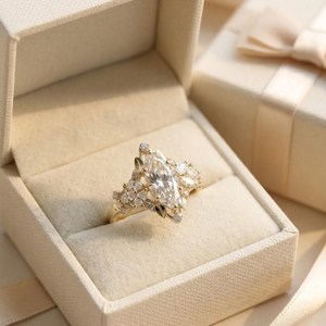 Bague de fiançailles en or massif 10K 14K 18K avec diamant de laboratoire certifié IGI, couleurs DEF, clarté VS VVS, taille marquise et ronde, vente en gros - Product Image 5