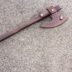 A&M ENTERPRISES Handmade Viking Long <b>Handle</b> <b>Axe</b> with Etched Steel Head Straight Wooden <b>Handle</b> and Matching Leather Sheath Knives - Product Image 5