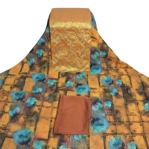 Tela Suiza Dirac de Lujo Verde y Morado con Panel Frontal Bordado en Oro para Vestidos de Boda Somalíes - Product Image 2
