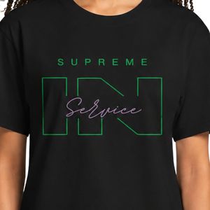 Camiseta gráfica Black Supreme Service para mujer, camisa de algodón de manga corta con estampado de letras verdes, Top informal de moda, ropa de calle de verano - Product Image 4