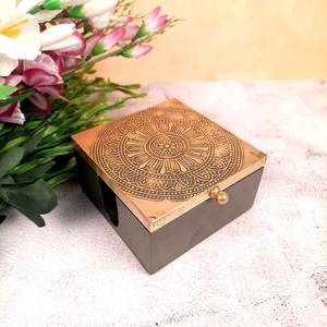 Brass Tea <b>Coasters</b> with Velvet Back Wooden Base Premium <b>Drink</b> <b>Coasters</b> for Cups Glasses - Product Image 6