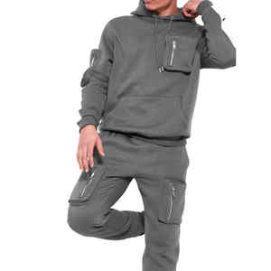 Nuevo Conjunto Deportivo para Hombre con Capucha, Cortavientos, Color Sólido, con Bolsillos Tipo Cargo, Chaqueta Deportiva Personalizada de Poliéster - Product Image 1