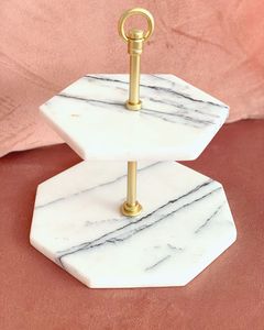 Elegant Two Tier <b>Cake</b> <b>Stand</b> with metal Frame and <b>Marble</b> Base for Serving Desserts Stylishly - Product Image 2