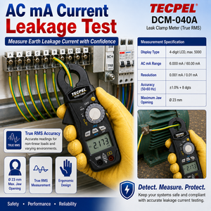Pince ampèremétrique numérique haute résolution TECPEL DCM-040A pour tension CC, CAT III 600V, 23mm, 20A jusqu'à 60A courant CC - Product Image 5