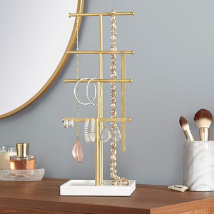 Basics Four-Tiered Jewellery <b>Tree</b> <b>Stand</b> White wooden Base Metal Jewelry <b>Stand</b> - Product Image 6