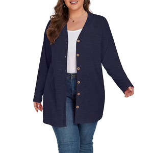 Cardigan en tricot à col en V pour femme, avec logo personnalisé, épais, à manches longues, couleur unie, boutonné sur le devant, décontracté, longueur intégrale, grande taille - Product Image 3