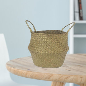 Organisateur de stockage tissé par panier décoratif en jonc de mer naturel rustique - Product Image 1