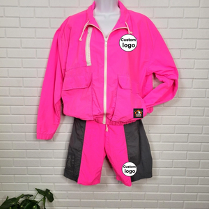 Ensemble de survêtement rose à manches longues avec veste zippée et short à cordon de serrage, séchage rapide, design uni sportif, pour adulte, été, unisexe - Product Image 1