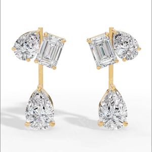 Boucles d'oreilles cascade en or 14 carats avec diamants de laboratoire |   Boucles d'oreilles pendantes en émeraude et taille poire, bijoux de luxe, cadeau de mariage pour femme - Product Image 1