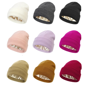 Custom Slouchy Knit Winter Beanie Satin Lined Silk Lining Adjustable Warm Cuffed <b>Cap</b> Unisex Travel Gift With Custom Logo - Product Image 6