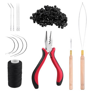 Kit d'outils pour extensions de cheveux à coudre avec 200 perles en silicone, 4 types d'aiguilles à crochet et boucle de tirage - Product Image 1