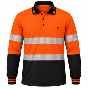 Camisa de Trabajo de Alta Visibilidad Reflectante para Hombre, Manga Larga, Poliéster, Uniforme de Seguridad, Diseño a Rayas Naranja y Negro - Product Image 1