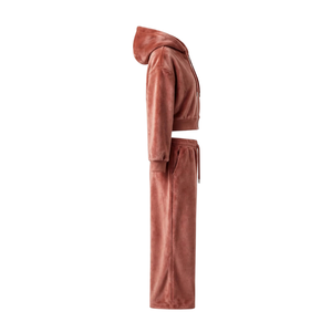 Conjunto de chándal de terciopelo para mujer, sudadera corta con cremallera, pantalones de pierna ancha, conjunto de dos piezas, ropa informal de calle, ropa de descanso, conjunto a juego, venta al por mayor - Product Image 3
