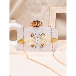 Luxury Handmade <b>White</b> <b>Acrylic</b> Stone Clutch Bag Elegant Evening Handbag for Women Special Occasions - Product Image 4