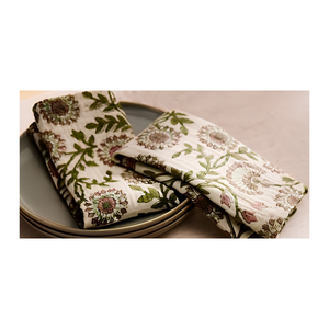 Serviette en coton artisanale à motif floral marron imprimé au bloc, 45x45 cm, 190 GSM, pour la décoration de table et la vente en gros - Product Image 2