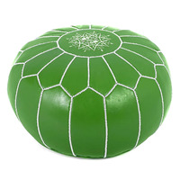 Pouf ottoman marocain moderne en cuir vert, fait main, portable, coussin de sol réglable, repose-pieds brodé pour appartement et hôtel
