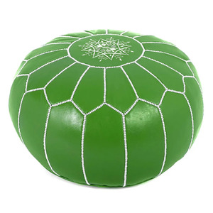 Green Moroccan Leather Pouf Ottoman Handmade Round Floor Cushion Embroidered Footstool for Living Room Decor - Product Image 3
