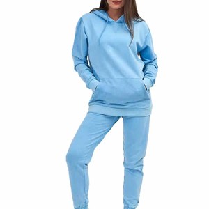 Unisex Light Blue Hooded Sweatshirt and Sweatpants Set Casual Loose Fit Full Sleeve Solid Color Acid Wash Tracksuit <b>For</b> <b>Sale</b> - Product Image 4