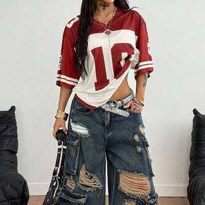 Diseña tu Camiseta Deportiva de Práctica para Mujer, Oversize, Transpirable, de Malla, Estilo Fútbol Americano, Streetwear con Número Impreso, OEM - Product Image 6