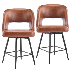 2pcs Brown PU Swivel Bar Stools with Open Backrest and Metal Legs - Product Image 2