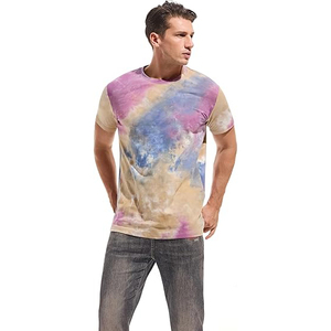 Pastel Watercolor Cloudy Crew Neck Tie Dye T <b>Shirt</b> For Men Wholesale Factory Europe Fit - Product Image 3