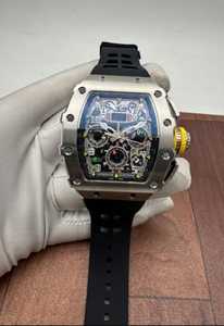 Reloj mecánico rectangular de acero inoxidable de lujo para hombre con correa de goma, pantalla analógica-digital, cronógrafo, cristal de zafiro de 44 mm - Product Image 1