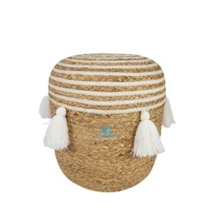 <b>Vintage</b> Style Cotton Seagrass Ottoman Handmade Woven Pouf Decorative Floor Cushion Wholesale OEM ODM - Product Image 2