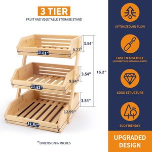 Cesta de Frutas de Bambú, Organizador de Cocina Grande para Frutas y Verduras, Estante de Almacenamiento para el Hogar, Tienda de Frutas, Restaurante - Product Image 6
