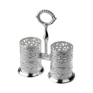 Estante de Almacenamiento Multifuncional de Metal Plateado Doble, Diseño Vintage de Lujo, Nuevo, Personalizado - Product Image 1