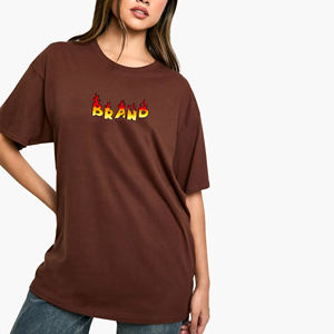 Customized Women's Brown Oversized Crew Neck T-<b>Shirt</b> With <b>Flame</b> Logo Print Loose Fit Short Sleeve 100% Cotton Jersey Casual Wear - Product Image 4