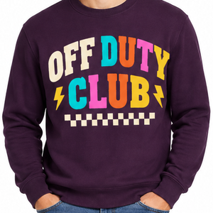 Wholesale Custom Plum Pullover Colorful Screen Print <b>Retro</b> Slogan Off Duty Club Graphic Crewneck - Product Image 2