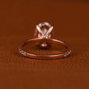 Anillo de Diamantes Clásico de Forma Ovalada, Creado en Laboratorio, Oro Rosa Sólido de 14K, Engaste Pavé, Joyería de Compromiso para Mujer - Product Image 5