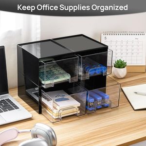 <b>Small</b> Stackable Storage <b>Drawers</b>-Black Plastic Organizer for Cologne Vanity Office Desk Bathroom - Product Image 4