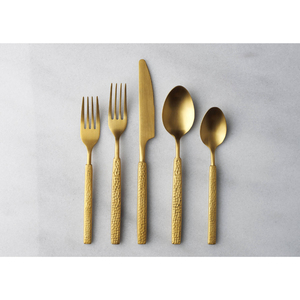 Ensemble de couverts en laiton doré martelé artisanal, style vintage élégant, plaqué or, ustensiles de table pour la maison et les restaurants - Product Image 3