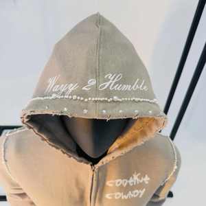 Sudadera con capucha para hombre, estilo urbano, informal, vintage, con lavado ácido, 100% algodón, con cremallera, de alta calidad, oversize, con pedrería personalizada, ecológica - Product Image 5