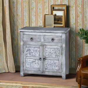 Buffet de salon en bois massif sculpté à la main avec étagères réglables, grande capacité, durable - Product Image 1