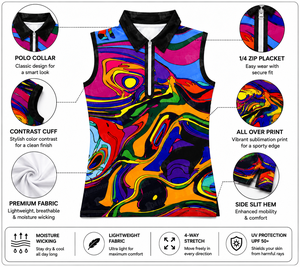 Camiseta de Golf para Mujer al Mejor Precio, Sin Mangas, Estampado Abstracto, Cierre Frontal con Cremallera, Deportiva, de Secado Rápido, 100% Poliéster Tejido - Product Image 5