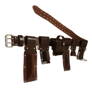 Ceinture de charpentier en cuir véritable robuste, réglable, avec pochette à outils, porte-clés et marteau, pour charpentiers, constructeurs et entrepreneurs, à vendre - Product Image 1
