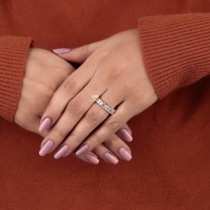 Anillo de boda de oro amarillo de 14K con diamantes de laboratorio marquesa y baguette, banda de eternidad apilable y alternada para mujer, venta al por mayor - Product Image 3